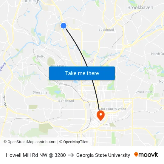Howell Mill Rd NW @ 3280 to Georgia State University map