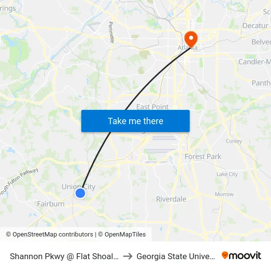 Shannon Pkwy @ Flat Shoals Rd to Georgia State University map