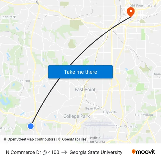 N Commerce Dr @ 4100 to Georgia State University map