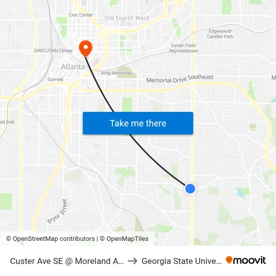 Custer Ave SE @ Moreland Ave SE to Georgia State University map