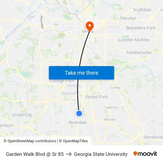 Garden Walk Blvd @ Sr 85 to Georgia State University map