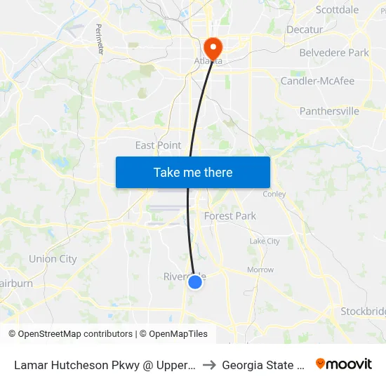 Lamar Hutcheson Pkwy @ Upper Riverdale Rd SW to Georgia State University map