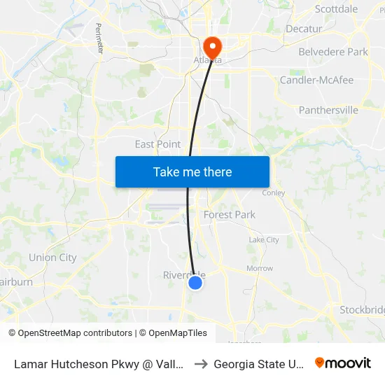 Lamar Hutcheson Pkwy @ Valley Hill Rd SW to Georgia State University map