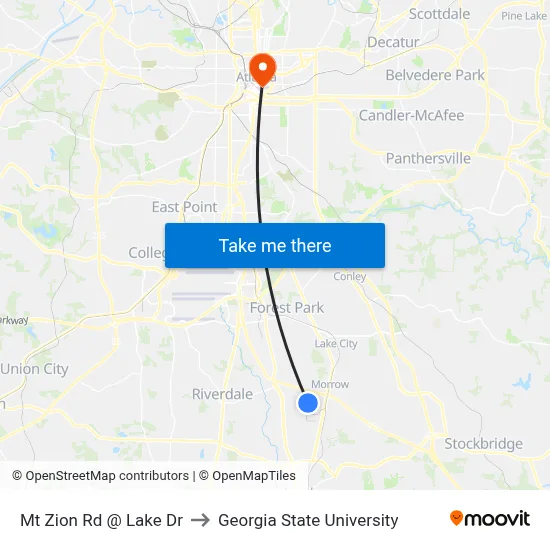 Mt Zion Rd @ Lake Dr to Georgia State University map