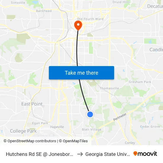 Hutchens Rd SE @ Jonesboro Rd SE to Georgia State University map