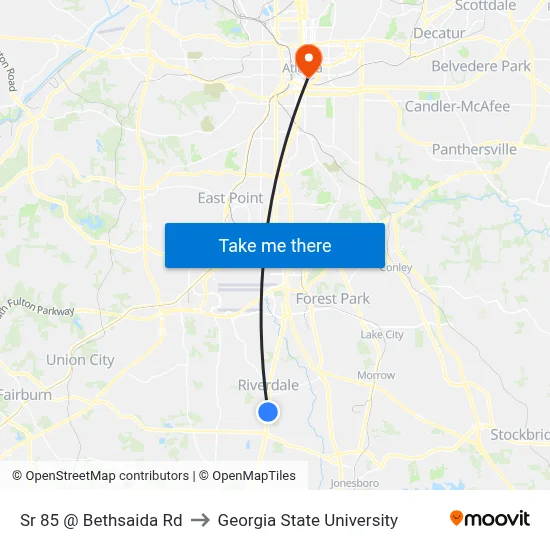 Sr 85 @ Bethsaida Rd to Georgia State University map