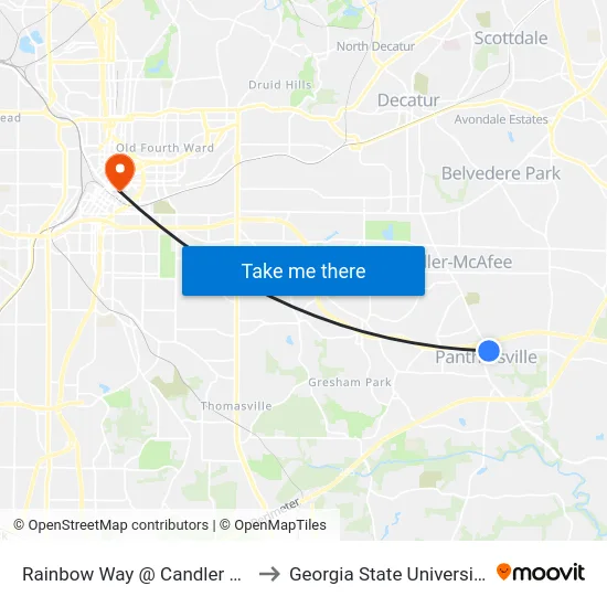 Rainbow Way @ Candler Rd to Georgia State University map