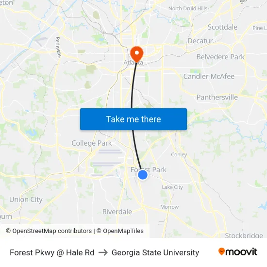 Forest Pkwy @ Hale Rd to Georgia State University map