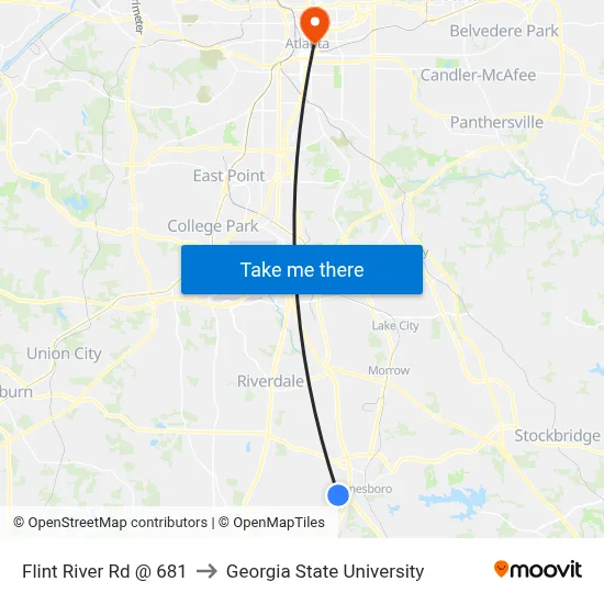 Flint River Rd @ 681 to Georgia State University map