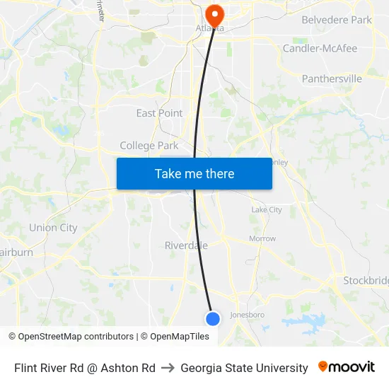 Flint River Rd @ Ashton Rd to Georgia State University map