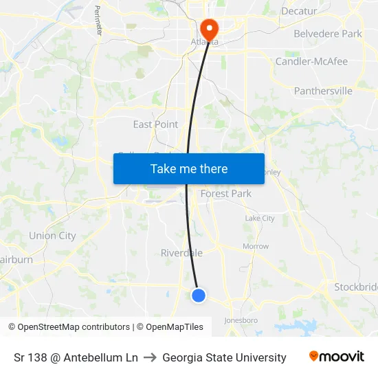 Sr 138 @ Antebellum Ln to Georgia State University map