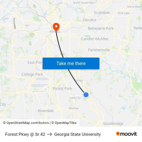 Forest Pkwy @ Sr 42 to Georgia State University map