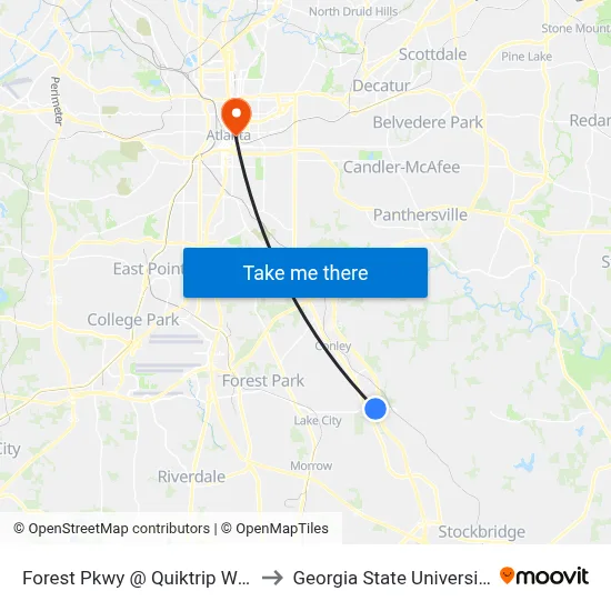 Forest Pkwy @ Quiktrip Way to Georgia State University map