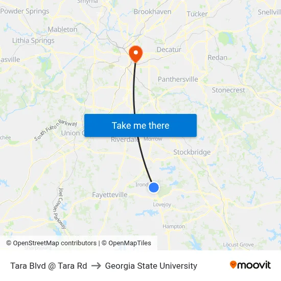 Tara Blvd @ Tara Rd to Georgia State University map