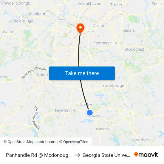 Panhandle Rd @ Mcdonough Rd to Georgia State University map