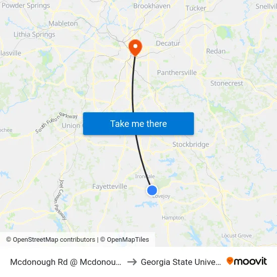 Mcdonough Rd @ Mcdonough Ct to Georgia State University map