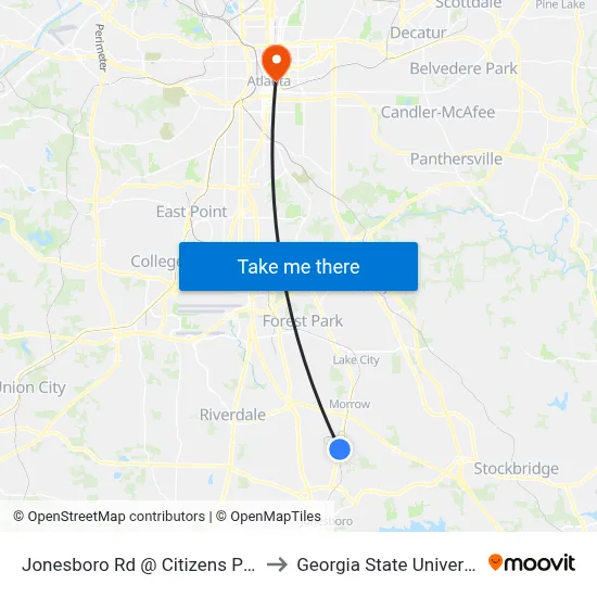 Jonesboro Rd @ Citizens Pkwy to Georgia State University map