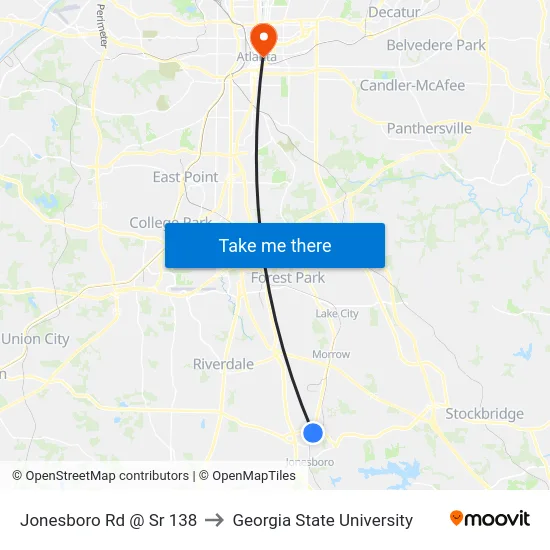 Jonesboro Rd @ Sr 138 to Georgia State University map
