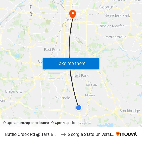 Battle Creek Rd @ Tara Blvd to Georgia State University map