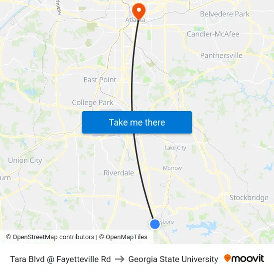 Tara Blvd @ Fayetteville Rd to Georgia State University map