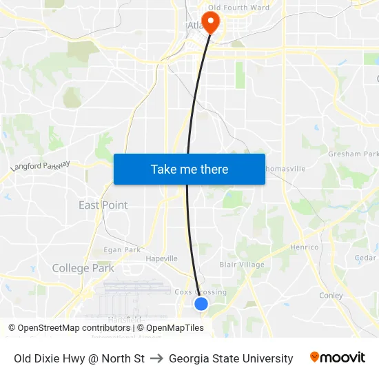 Old Dixie Hwy @ North St to Georgia State University map