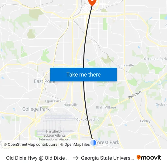 Old Dixie Hwy @ Old Dixie Rd to Georgia State University map