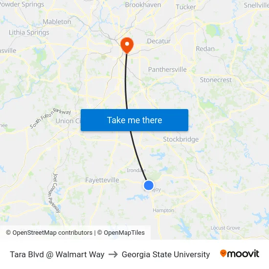 Tara Blvd @ Walmart Way to Georgia State University map