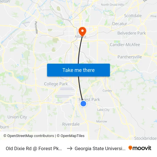 Old Dixie Rd @ Forest Pkwy to Georgia State University map