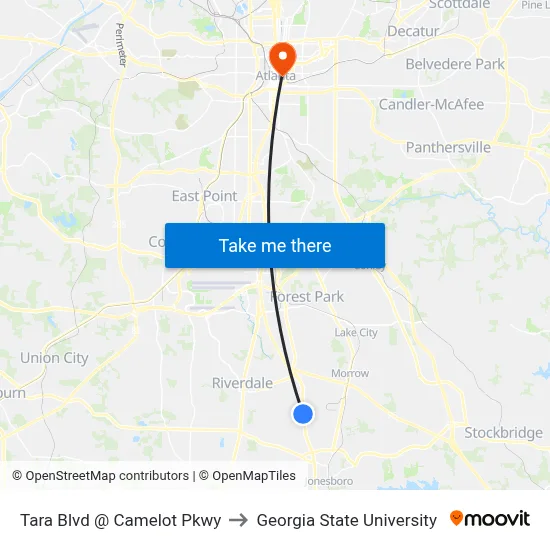 Tara Blvd @ Camelot Pkwy to Georgia State University map