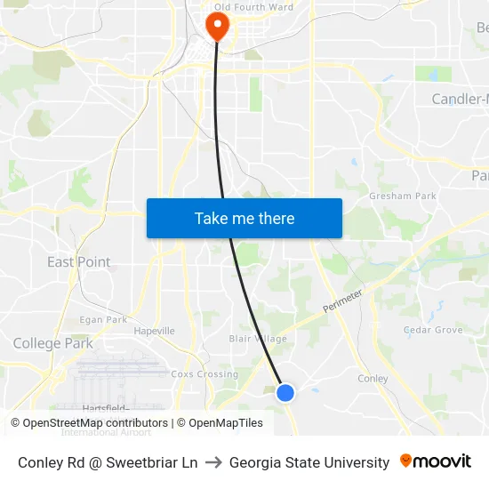 Conley Rd @ Sweetbriar Ln to Georgia State University map