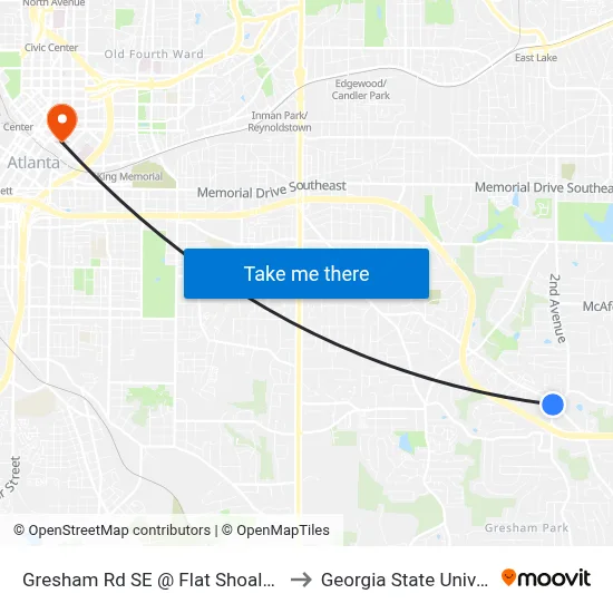 Gresham Rd SE @ Flat Shoals Rd SE to Georgia State University map