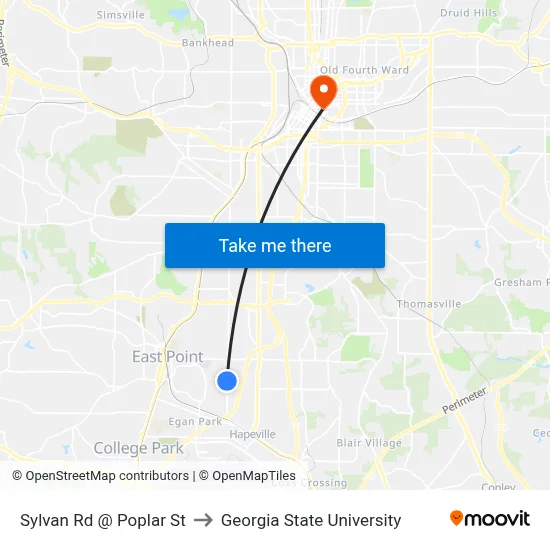 Sylvan Rd @ Poplar St to Georgia State University map