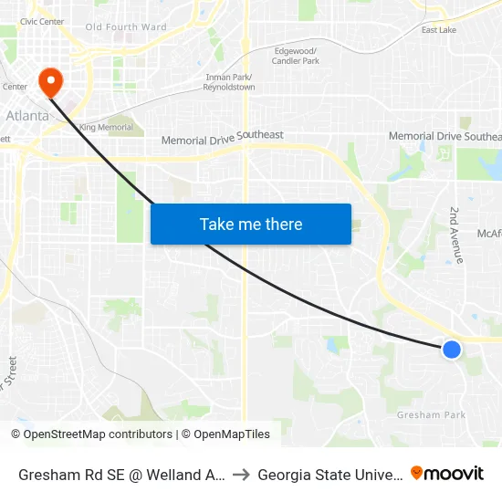 Gresham Rd SE @ Welland Ave SE to Georgia State University map