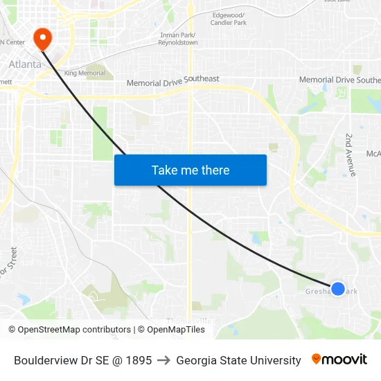 Boulderview Dr SE @ 1895 to Georgia State University map