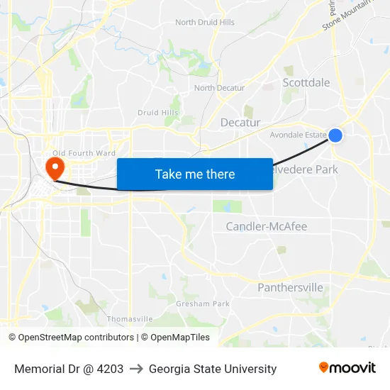 Memorial Dr @ 4203 to Georgia State University map