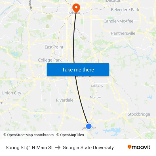 Spring St @ N Main St to Georgia State University map