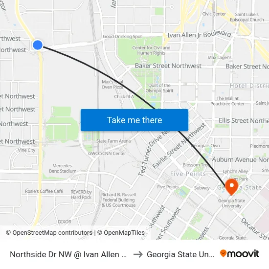Northside Dr NW @ Ivan Allen Jr Blvd NW to Georgia State University map