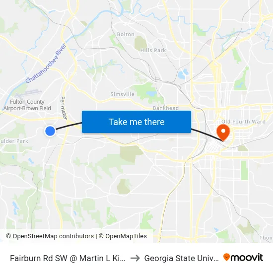 Fairburn Rd SW @ Martin L King Jr Dr to Georgia State University map