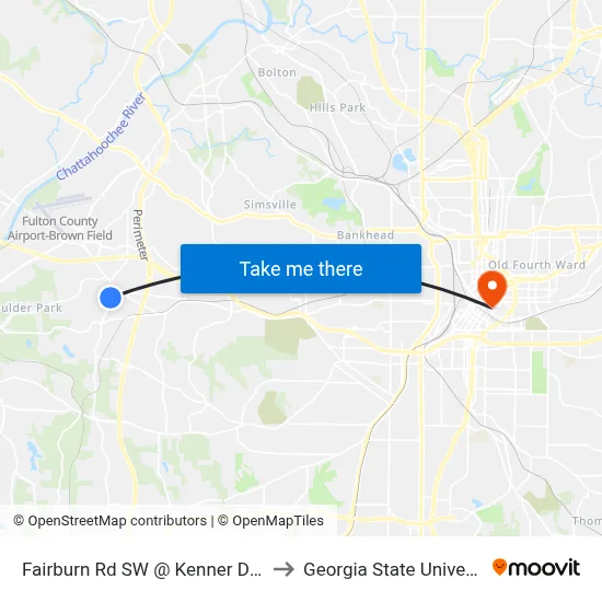 Fairburn Rd SW @ Kenner Dr SW to Georgia State University map