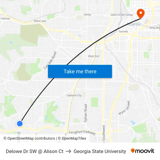 Delowe Dr SW @ Alison Ct to Georgia State University map