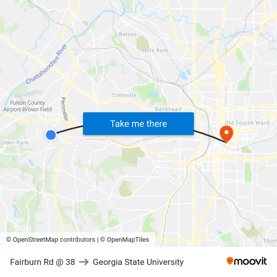 Fairburn Rd @ 38 to Georgia State University map