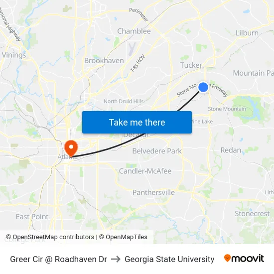 Greer Cir @ Roadhaven Dr to Georgia State University map