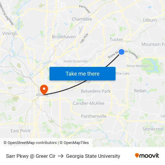 Sarr Pkwy @ Greer Cir to Georgia State University map