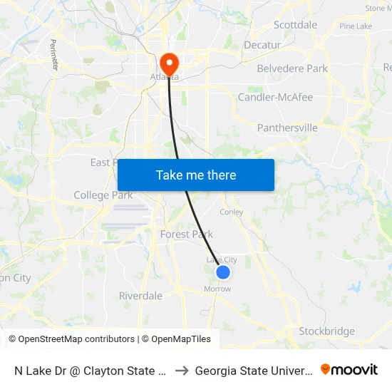 N Lake Dr @ Clayton State Blvd to Georgia State University map