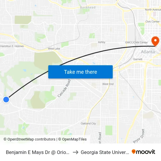 Benjamin E Mays Dr @ Oriole Dr to Georgia State University map