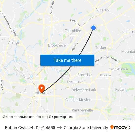 Button Gwinnett Dr @ 4550 to Georgia State University map