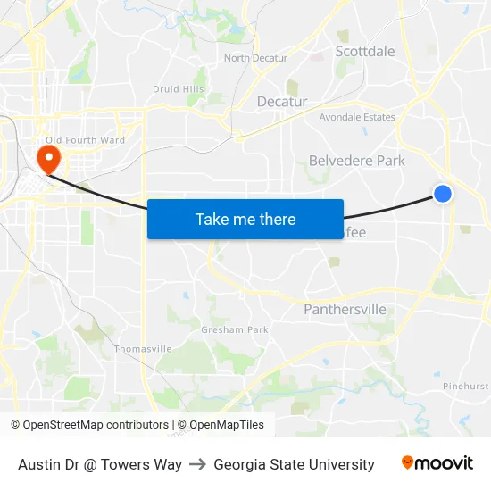 Austin Dr @ Towers Way to Georgia State University map