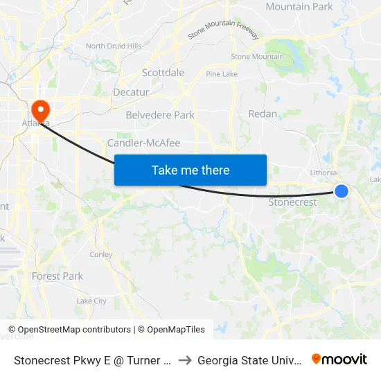 Stonecrest Pkwy E @ Turner Hill Rd to Georgia State University map