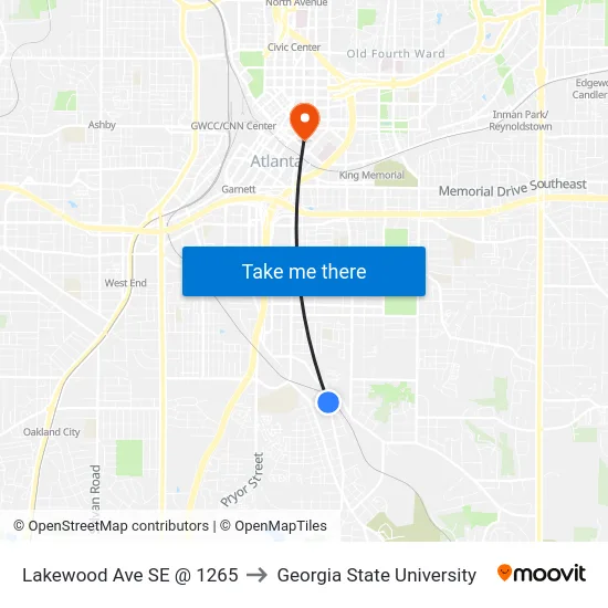 Lakewood Ave SE @ 1265 to Georgia State University map