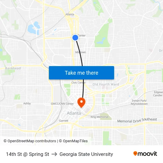 14th St @ Spring St to Georgia State University map